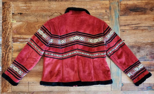 Coldwater Creek Women PLG Red Faux Suede Faux Fur Lined Zip Up Winter Coat B1 - Picture 3 of 10
