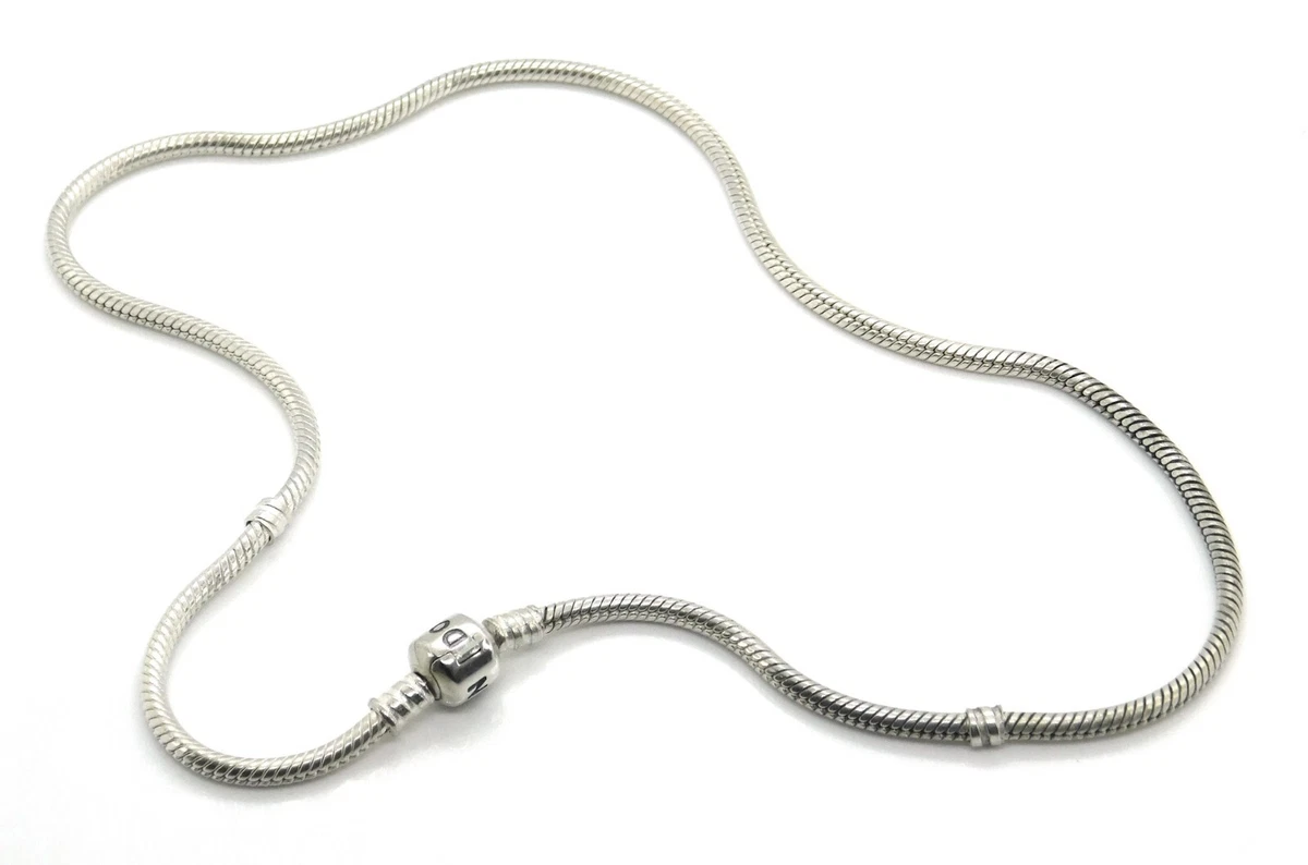 Pandora Moments 925 Sterling Silver Snake Chain 17 in. Charm Bead Necklace