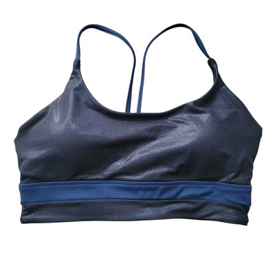 Zyia Active Sports Bra Small Womens Black Blue Shiny Light Support Skinny Strap