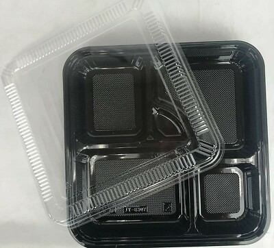 Foodservice To-Go 100ct Base Lid Large Sushi Bento Box 5-Compartment 10.5x10.5'' 