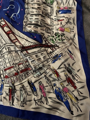 VTG Talbots NYC Skyline 2000 100% Silk Scarf In Blue Japan 27” X 27” Millennium - Picture 5 of 8