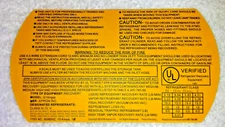 Appion, G1, Refrigerant Recovery Unit, SIDE PANEL WARNING STICKER, PART# LB1417