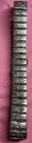 Vintage Full Grain Brown Leather Panel Belt Metal Medallions Studs Hippie