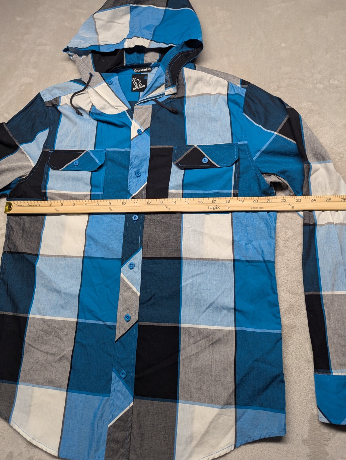 Gotcha Plaid Flannel Button Down Long Sleeve Hood… - image 7
