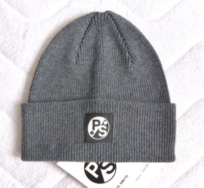PAUL SMITH 100% Merino Wool Dark Grey Beanie Hat Toque