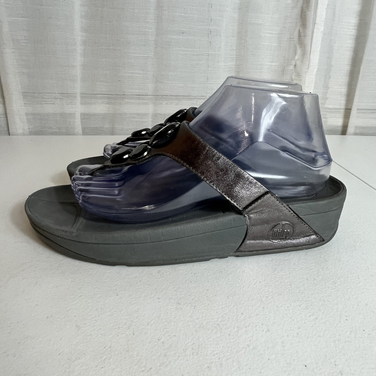 Fit Flop Lunetta Size Gray /Silver Jewel Thong Comfort Flip