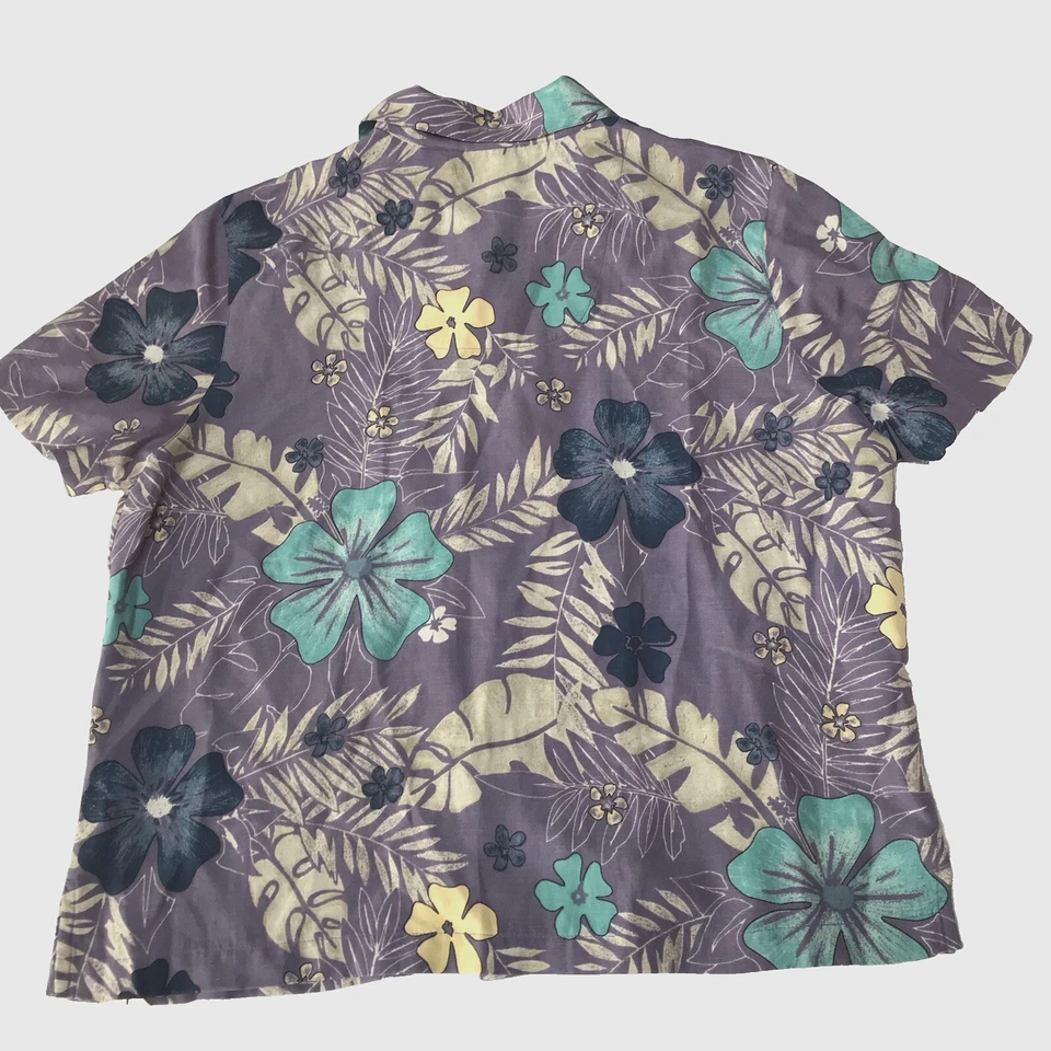 Camisa De Colección Años 90 Para Mujer Grande Tropical Hawaiana Seda Lino Resort Cuello Lazo Foto 4 de 4