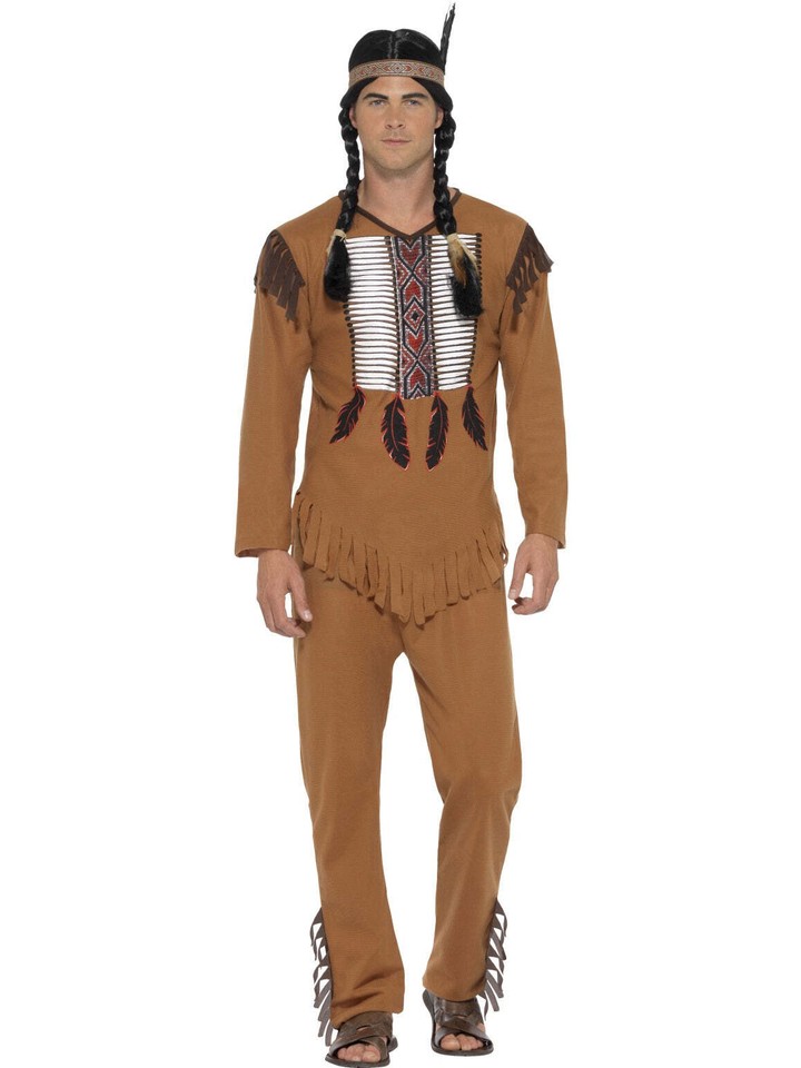 Mens Native American Warrior Red Indian Costume Adult Fancy Dress — free download