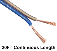 Harmony Audio 16 Gauge CCA Car Home Stereo Matte Blue Speaker Wire Cable 20 Feet