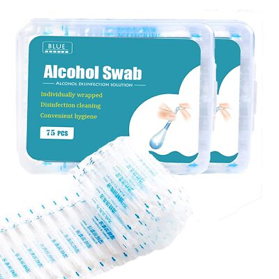 100+50 ps Alcohol Swabs Cotton Q Tips Individually Wrapped Disposable Swabsti...