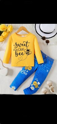  2PC BEE PRINT BABY PULLOVER W/MATCHING PANTS SET 3-4T 