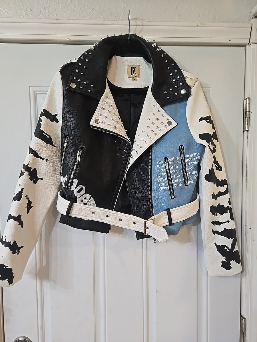DARKSHE COLORFUL STUDDED FAUX LEATHER VEGAN PU JACKET MEDIUM