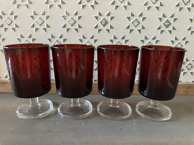Vintage Ruby Red LUMINARC FRANCE Arcoroc footed 4.5  Cordial glasses Set of 4