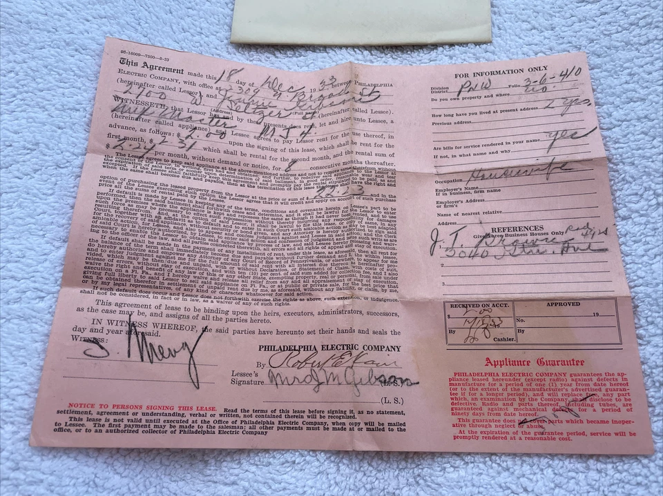 Acuerdo cliente Philadelphia Electric Company 1933 Foto 3 de 3