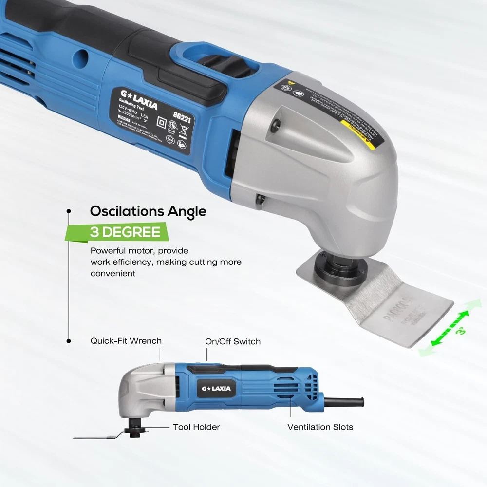 1.5A Oscillating Multi-Tool for Cutting Sanding Grinding & Trimming