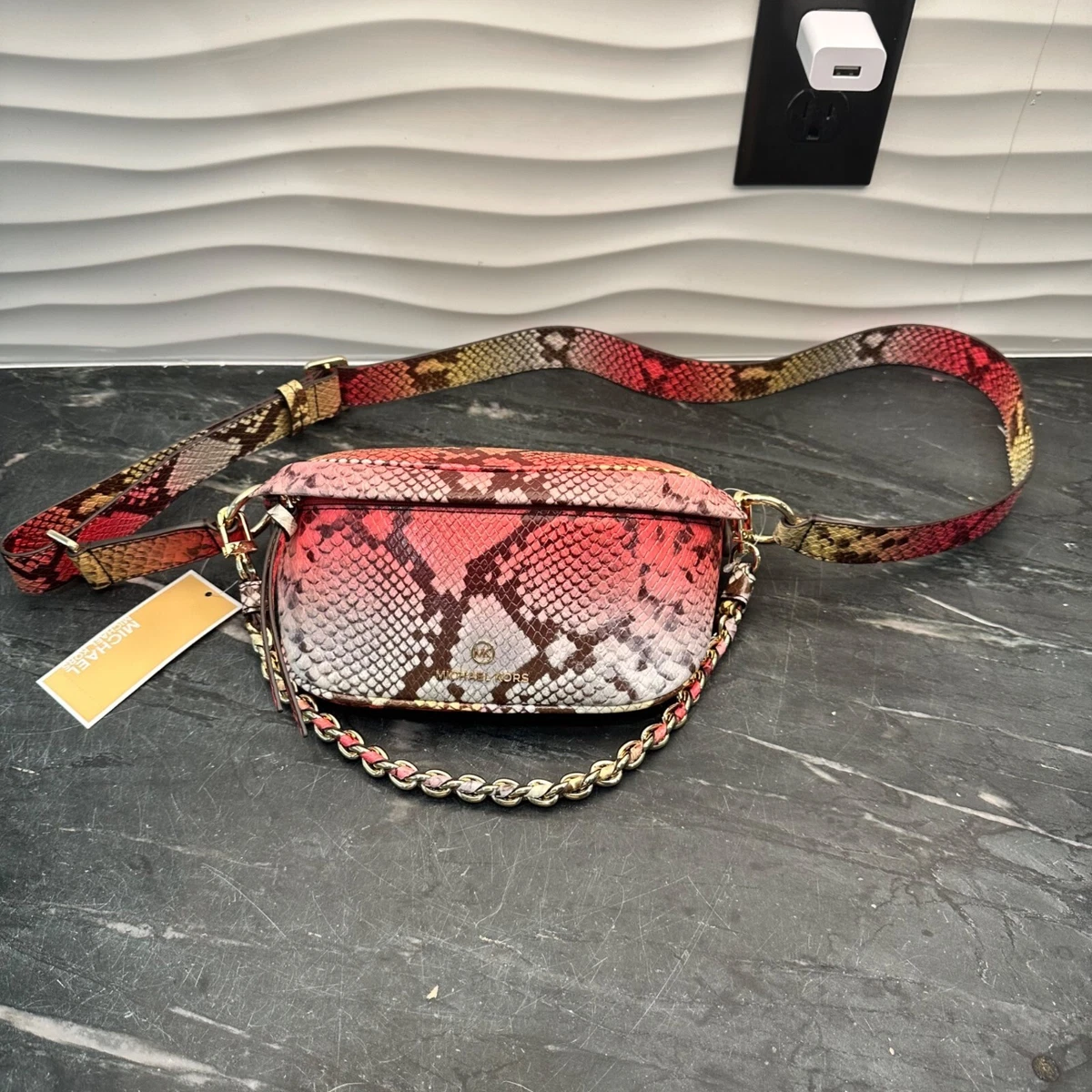 Michael Kors Slater XS Sling Pack Messenger Bag Dahlia Multi Snake Print NWT