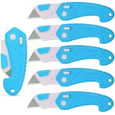 Lightweight Heavy Duty ABS Folding Safety Utility Box Cutter 6 Pack Bright Blue