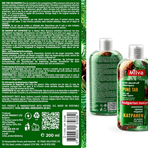 100% Natural Pine Tar HAIR SHAMPOO anti-dandruff removes itching by Milva -200ml - Picture 9 of 11