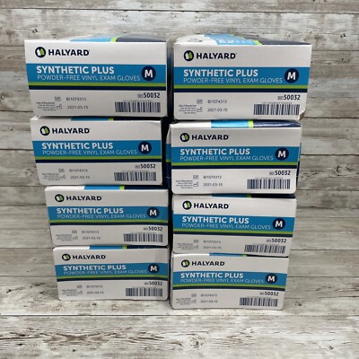 Halyard Synthetic Vinyl Medical Exam Gloves 8 DENTED Boxes Size: MED *See Date*