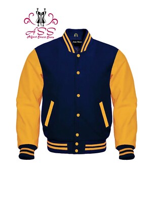 New Men's Premium Classic Snap Button Vintage Baseball Letterman Varsity Jacket