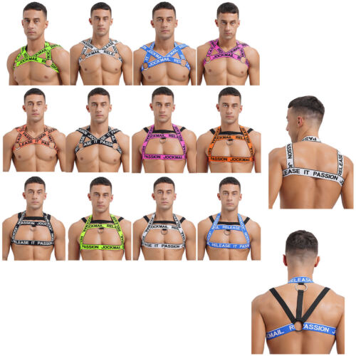 Cintura uomo sexy elastica body petto imbracatura o-ring cinghie muscolari top clubwear - Foto 2 di 124