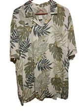 Vtg Paradise Found Hawaiian Shirt  Mens Large Palm Green Button Up Hawaii Beach
