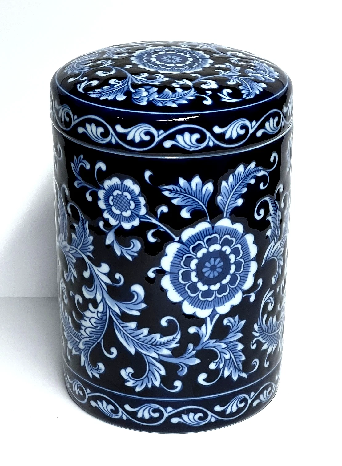 Pier 1 • Mandarin • 9 1/2" Cobalt Blue/White Storage Canister Jar Stoneware