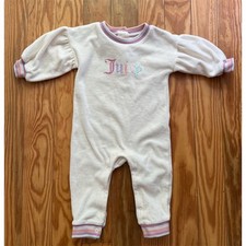 Vtg Juicy Couture velour Baby Girls One-Piece Outfit White 12M bleeding colors