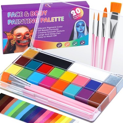 Face Body Paint Kit, 20 Colors Oil Based Painting Palette with 4 Professional