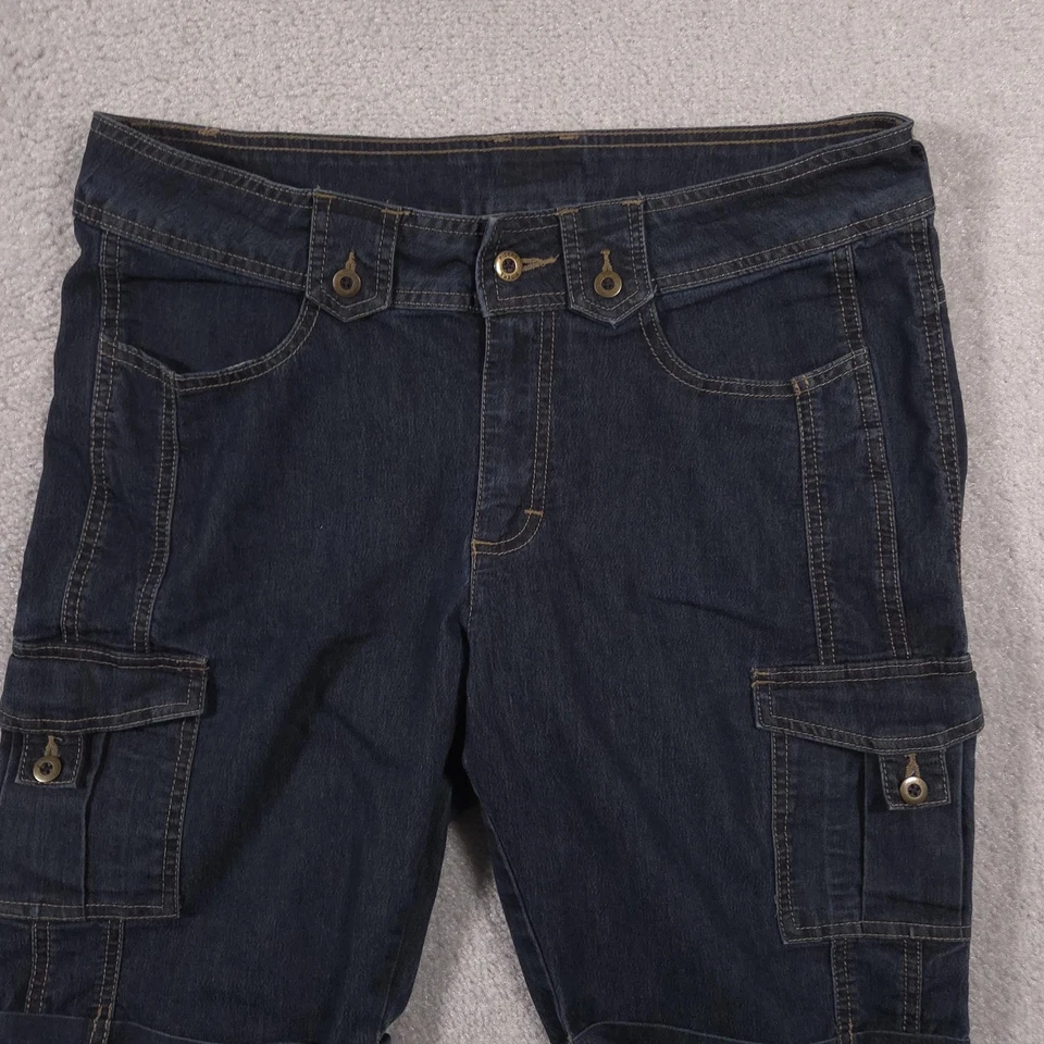 Pantalones Cortos Riders Denim Carga Para Mujer 10 Medianos Lavado Oscuro Elastizados Utilidad Bolsillos Foto 2 de 4