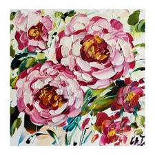 original oil painting Rose Peony pink flowers artwork Floral wall art 6*6 inch