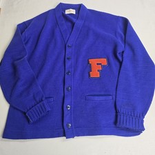 Vtg 50's College High School F Letterman Varsity Cardigan Sweater Gepner XL