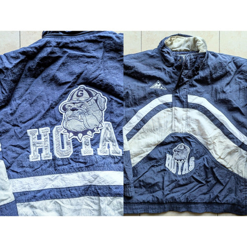 Georgetown Hoyas 90s APEX puffer 1/2 jacket pullover M navy NCAA University vtg - Picture 1 of 6
