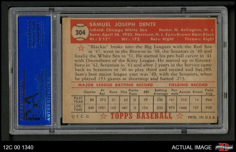 1952 Topps #304 Sam Dente White Sox PSA 5 - EX - Image 2 of 2