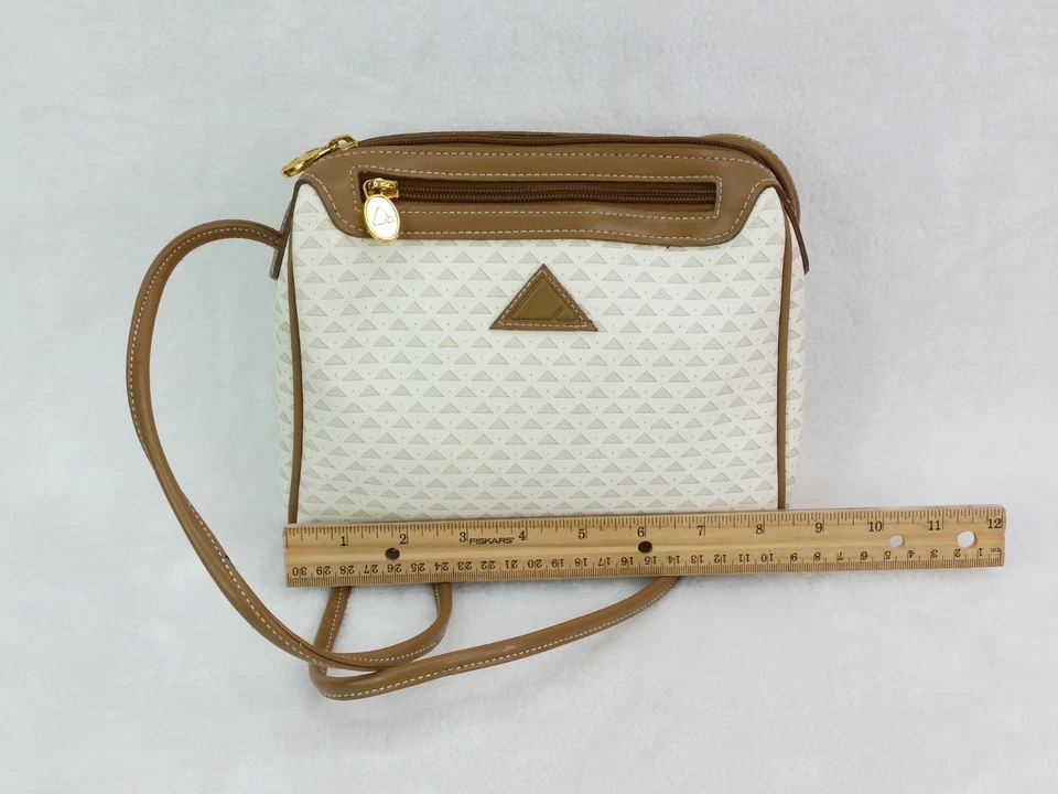 Bolso Bandolera Bolso de Hombro Vintage Liz Claiborne Blanco Marrón Cuero Borde Y2K Foto 4 de 4