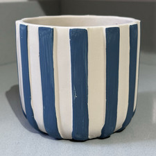 Heaven Sends Blue/White Striped Glazed Ceramic Plant Pot