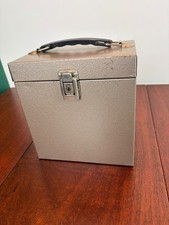 Vintage Metal Beige Brown Bronze 45 RPM Records Carrier Box Vinyl Mid Century
