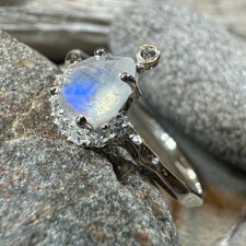 Moonstone Ring Ladies Promise Engagement Sterling Silver Solitaire Ring 925