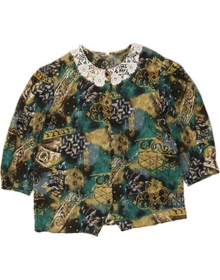 VINTAGE Damen Kurzarm Hemd Bluse EU 40 Medium Mehrfarbig Blumen DH85
