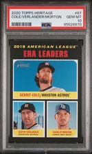 2020 TOPPS HERITAGE #67 CHARLIE MORTON/GERRIT COLE/JUSTIN VERLANDER PSA 10