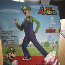 Super Mario Luigi Boys Costume Size L/6 10-12 Green Blue Polyisoprene