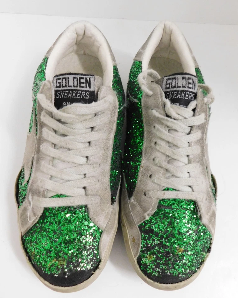 Golden Goose Superstar 绿色闪光灰色麂皮绒皮革运动鞋,尺寸 35 — 第 2/4 张图片