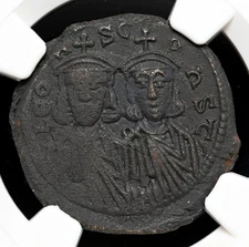BYZANTINE. Leo V with Constantine. 813-820. Æ Follis, NGC VF