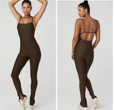 ALO Yoga Airlift Disco Daze Jumpsuit Espresso XXS Athleisure Athletic Trendy EUC