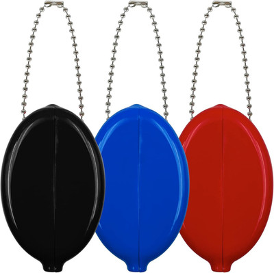 3 Pieces Rubber Coin Purse, 2 X 3 Inches Oval Squeeze Coin Holders with Chain fo
