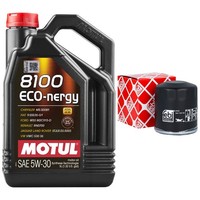 MotoröL Set Motul 8100 ECO-NERGY 5W-30 5 Liter + ÖLfilter FüR Ford Focus Saab