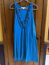 Ann Taylor LOFT Torquoise Sleeveless Ruffled Neck Elsstic Waist SZ Large