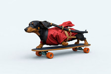 80mm - 200mm 3D Print Model Kit Dachshund Samurai Dog on Skateboard Unpainted