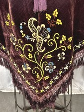 antique cape capelet purple hand embroidered w/fringe one size S-M original 1880