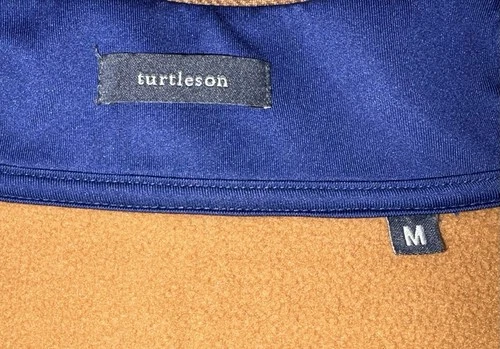 Turtleson Mens M Camel Tan Navy Full Zip Fleece Jacket Golf Outdoor Zip Pockets image 2
